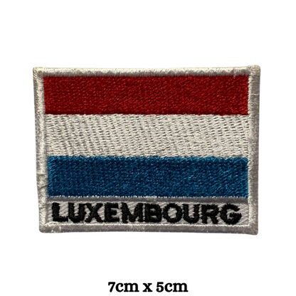 Luxembourg Flag Embroidered Patch Set, Iron-On or Sew-On Applique Badges, Rectangle Shield Round Heart Shapes, for Jackets, Backpacks, Hats, Uniforms and Various Sizes