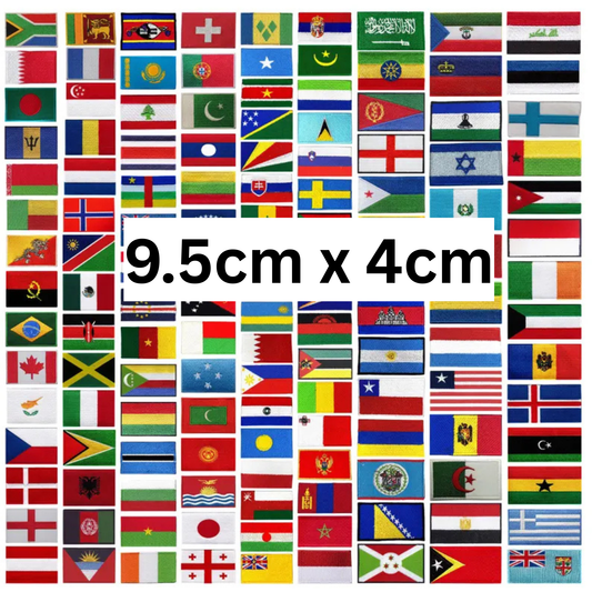 All Country Flag Patches (9.5 × 4.5 cm), Embroidered Iron-On/Sew-On National Flag Badges for Jacket, Backpack, Hat, Bags and DIY Craft (T-Z)