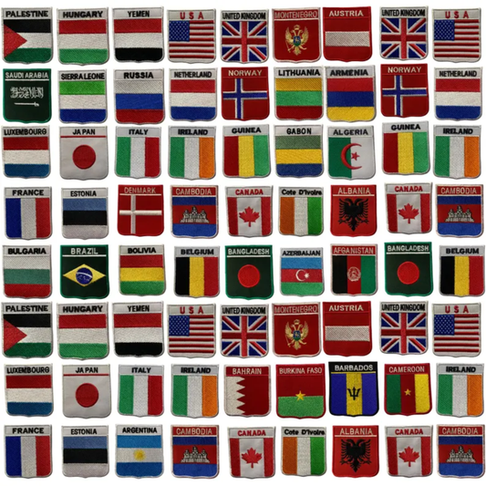 Shield Flag with Name Patch – Embroidered Iron On / Sew On Shield Shaped National Flag Badge with Country Name | All Countries | Badge for Jacket, Biker Vest, Backpack, Uniform (T-Z)