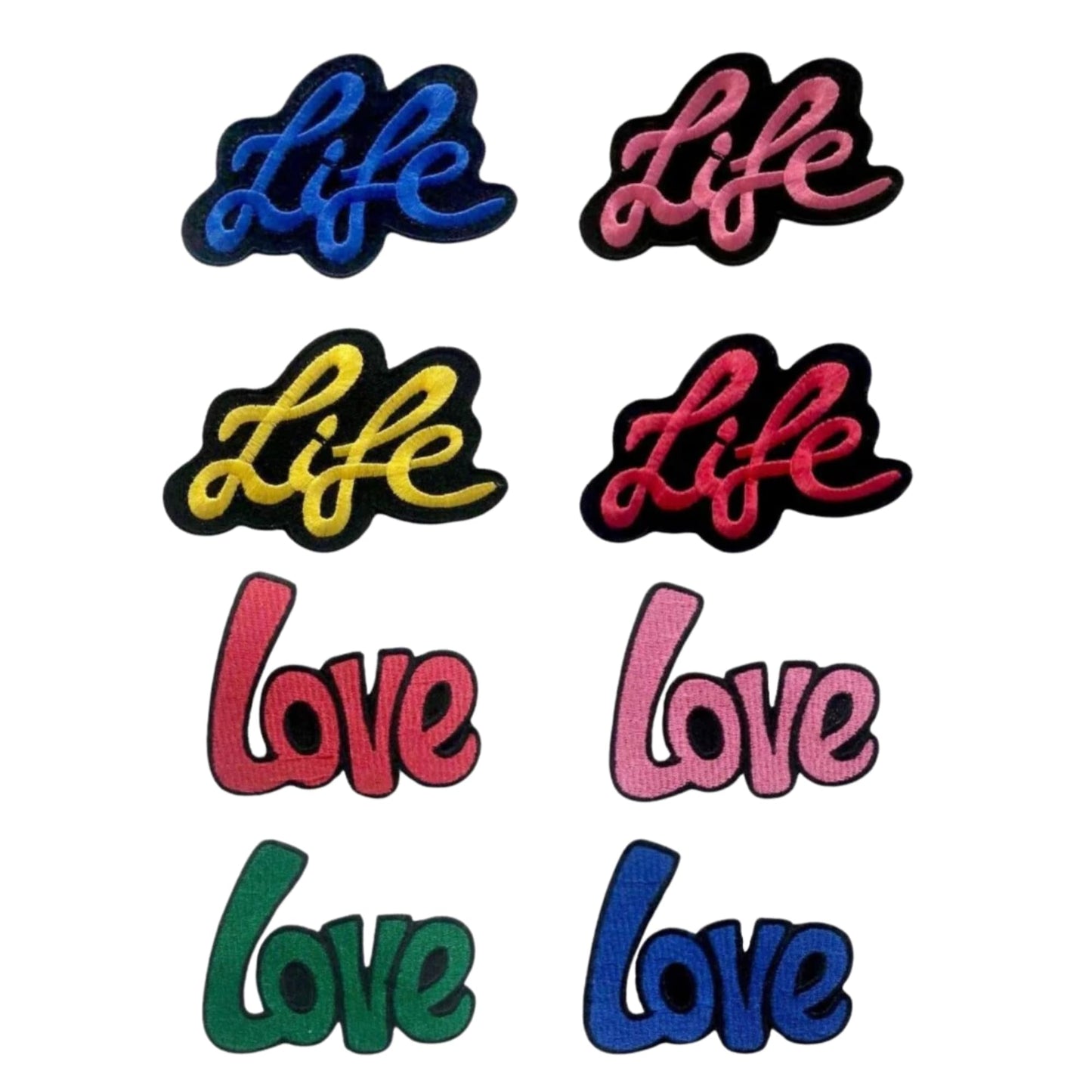 Life and Love Slogan Embroidered Patches - Iron On and Sew On Applique Badges for Jackets, Jeans, Backpacks, Bags, Clothing and DIY Crafts.